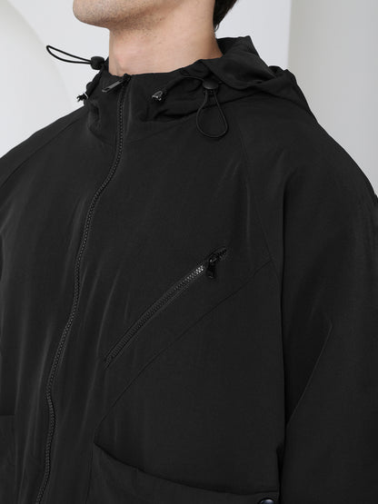 Men Winter Sports Oversized Windcheater Hooded Jacket Black
