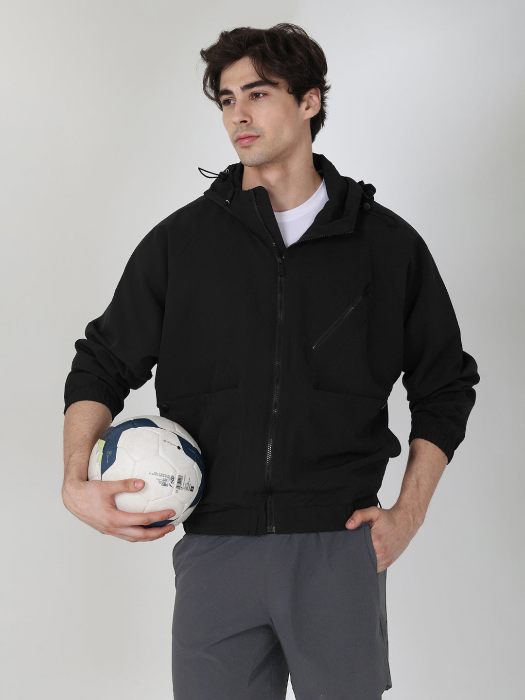 Buy Men's Black Oversized Hooded Windcheater Jacket Online in