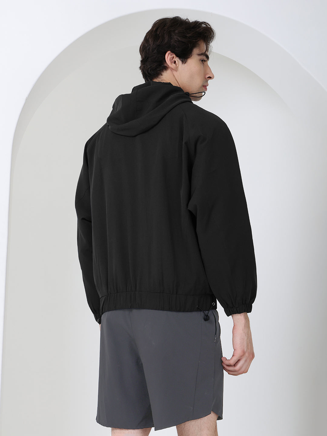 Men Winter Sports Oversized Windcheater Hooded Jacket Black