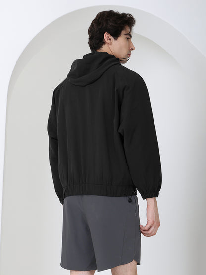 Men Winter Sports Oversized Windcheater Hooded Jacket Black