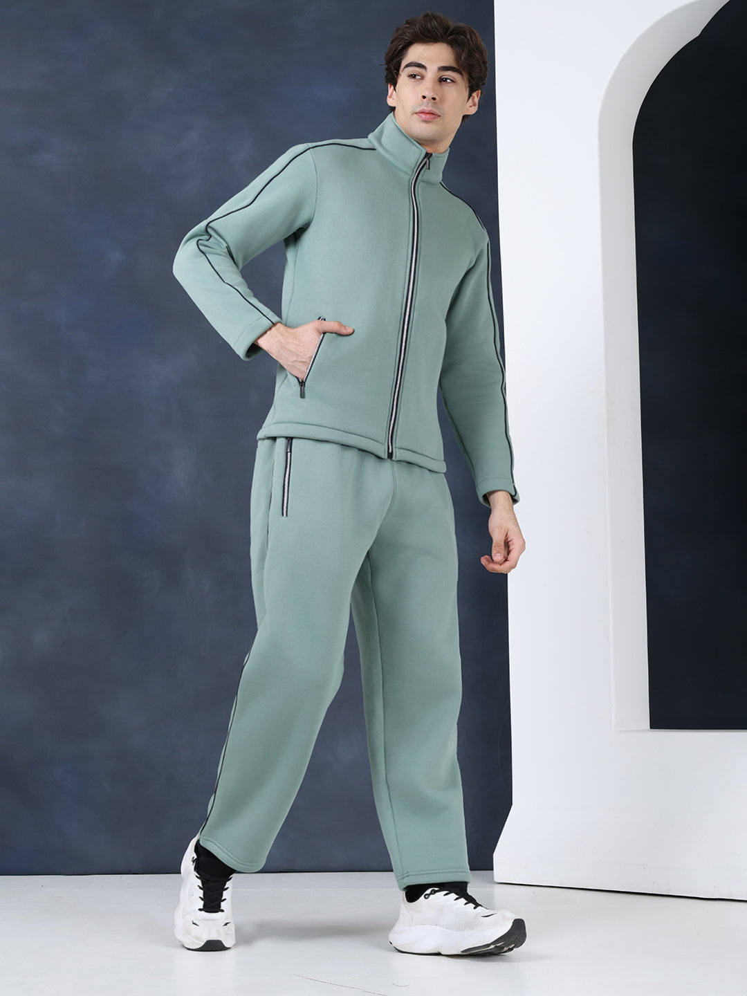 Men's Green Navy Heavy Fleece Winter Tracksuit