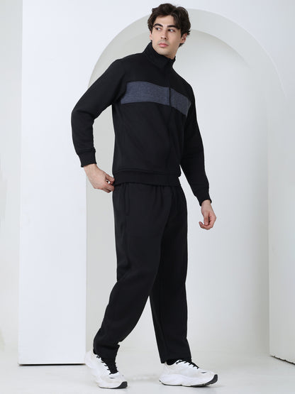 Black Grey Heavy Fleece Winter Tracksuit Men