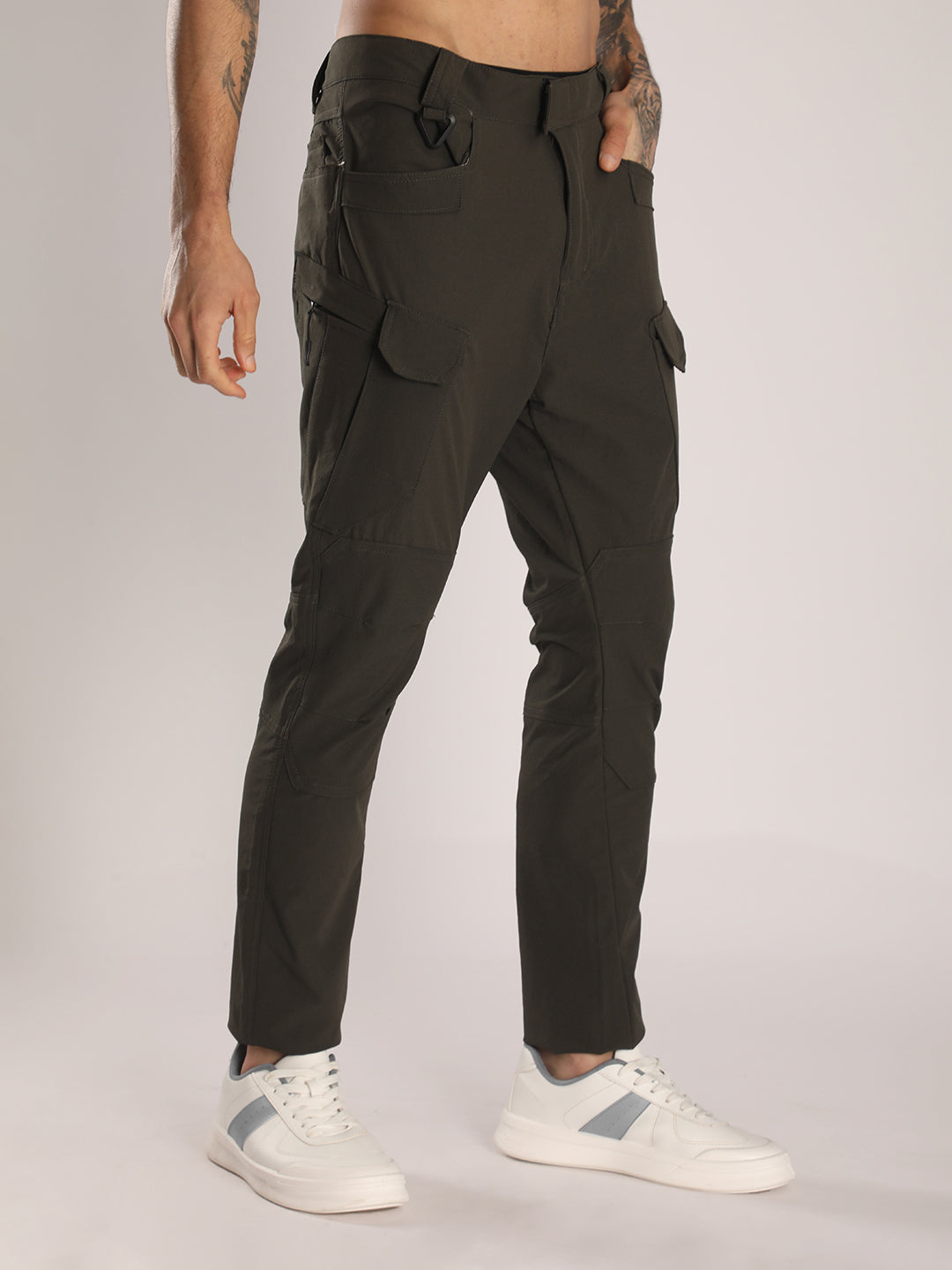 Men's Regular Fit Olive Sports Track Pants with Cargo Pockets
