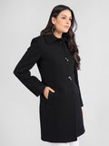 Women Spread Collar Single-Breasted Wool Overcoat