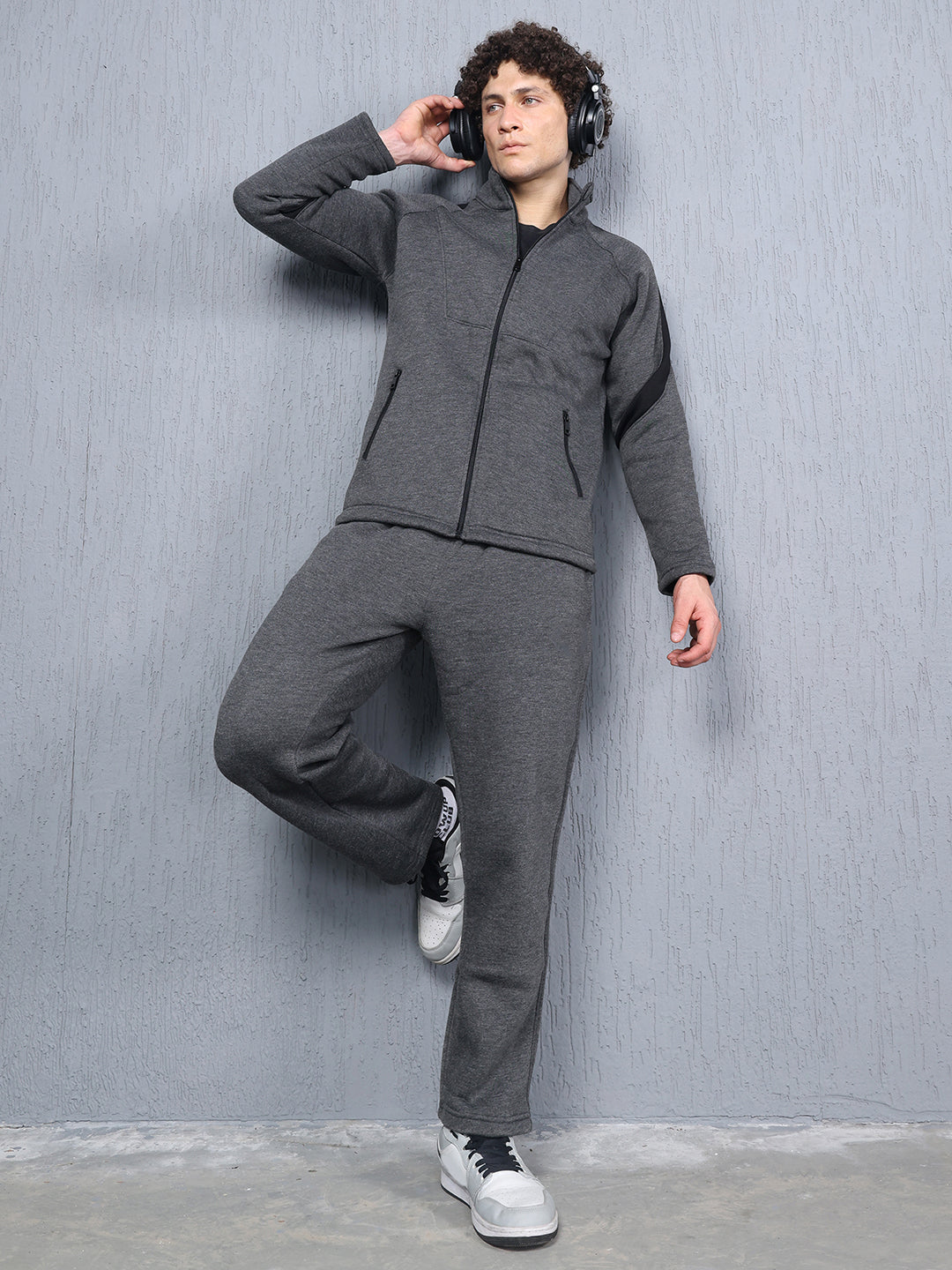 Men Anthra Black Full Zipper Winter Tracksuit