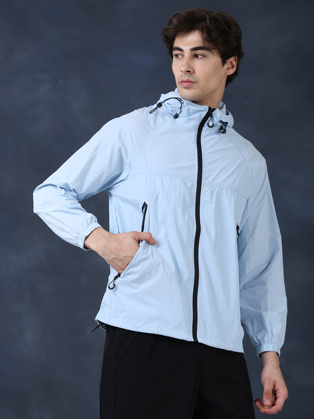 Men’s Iceblue Lightweight Hooded Windcheater Jacket