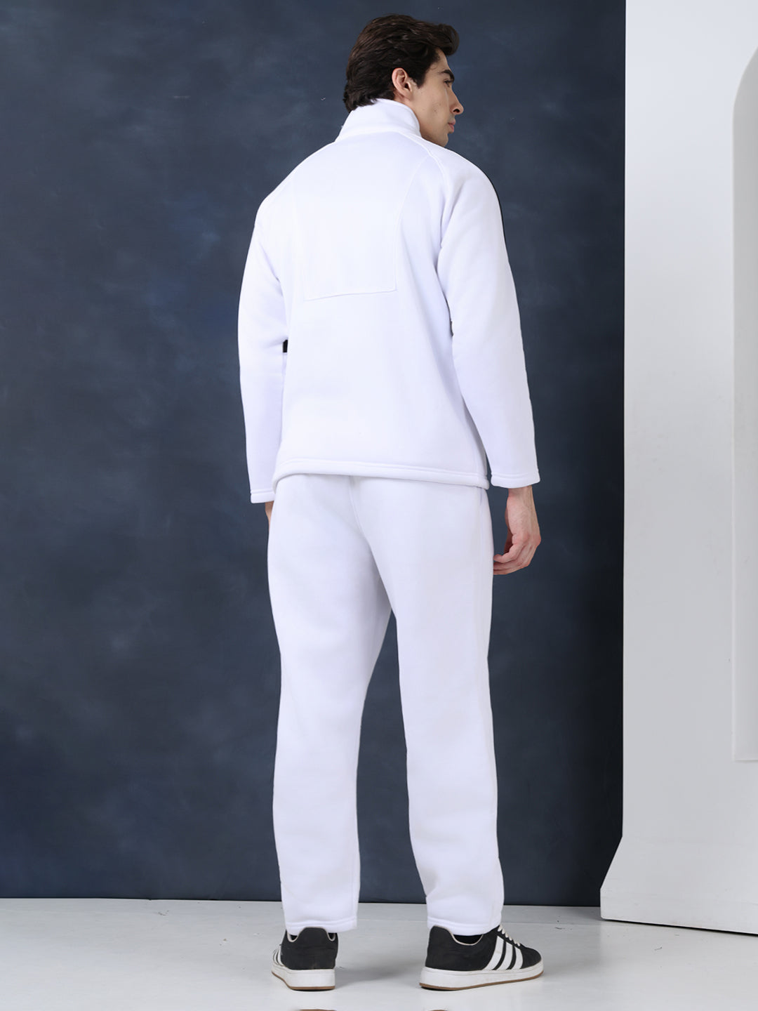 Men White Black Full Zipper Winter Tracksuit