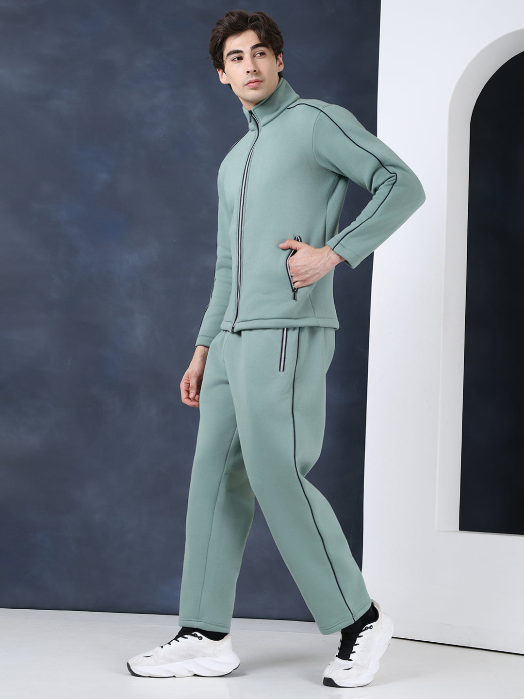 Men's Green Navy Heavy Fleece Winter Tracksuit