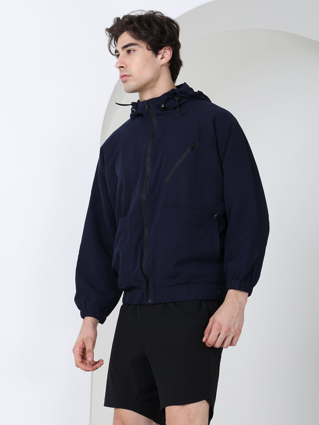 Men Winter Sports Oversized Windcheater Hooded Jacket Navy