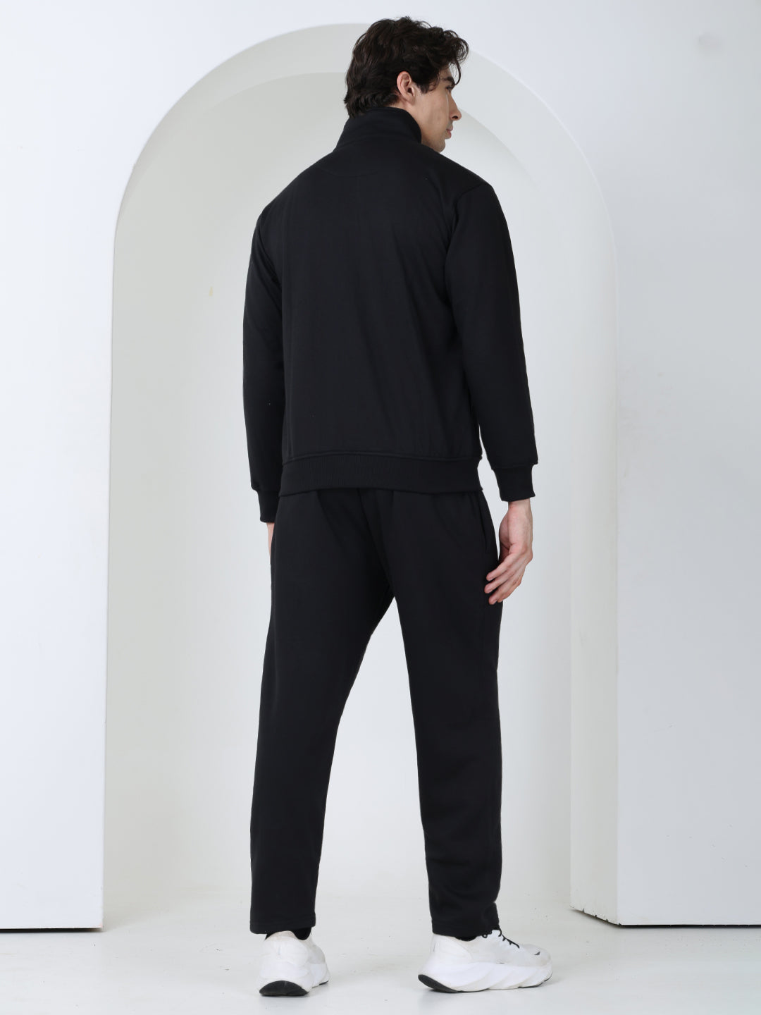Black Grey Heavy Fleece Winter Tracksuit Men