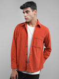 Men Winter Wear Solid Corduroy Casual Shacket