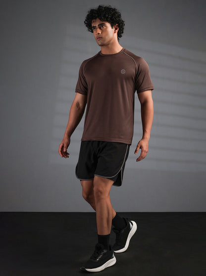 Men's Half Sleeves Quick Dry Sports T-shirt Brown