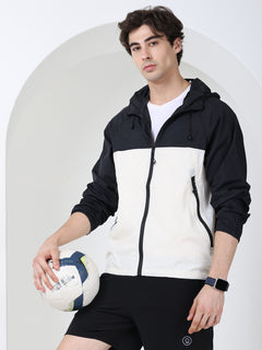 Men’s Black white Lightweight Hooded Windcheater Jacket