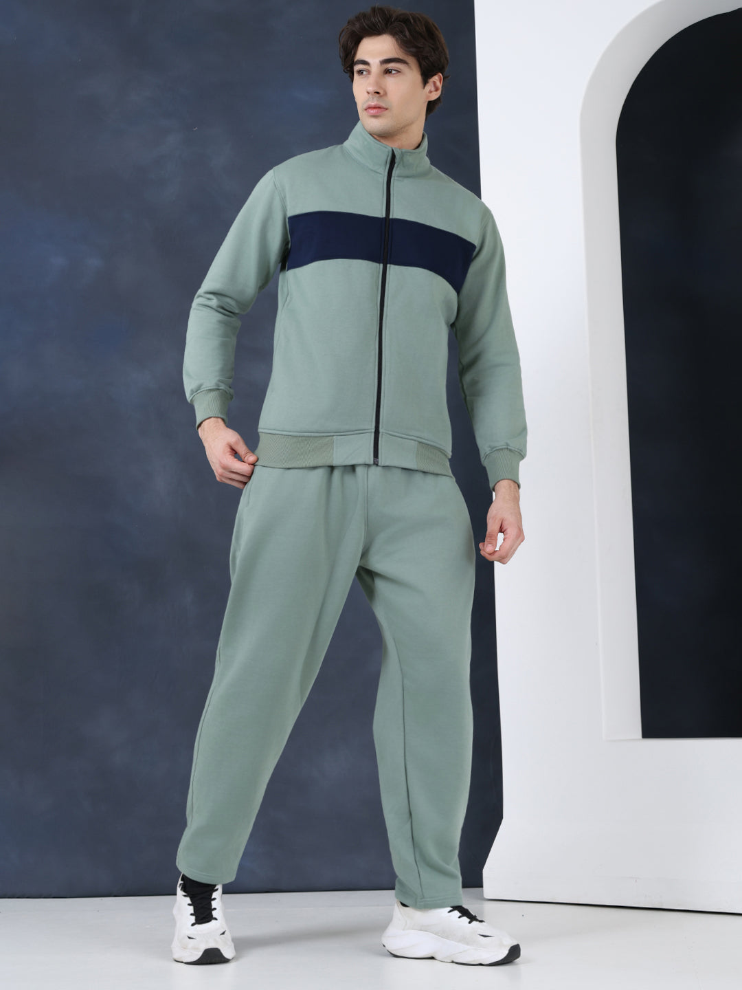 Green Black Heavy Fleece Winter Tracksuit Men
