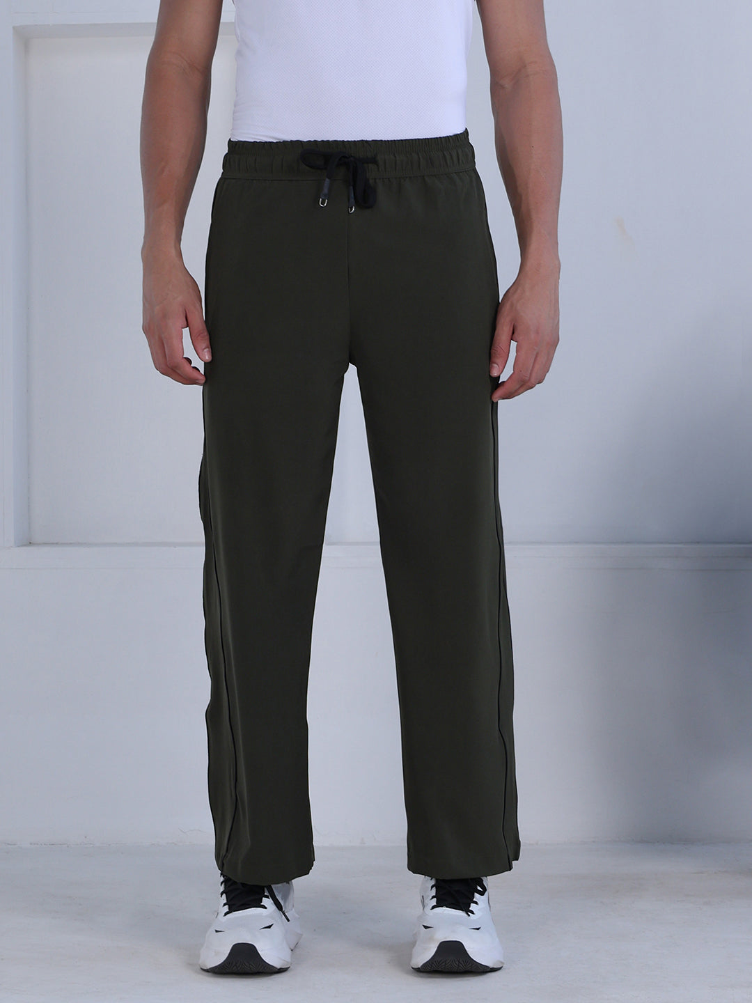 Men’s Sports Track Pants with Side Stripes Olive