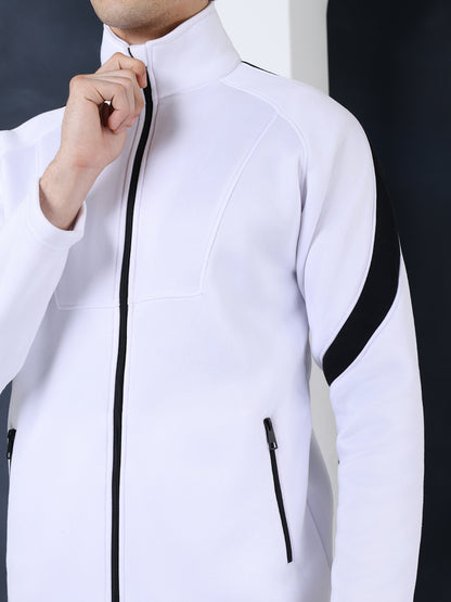 Men White Black Full Zipper Winter Tracksuit