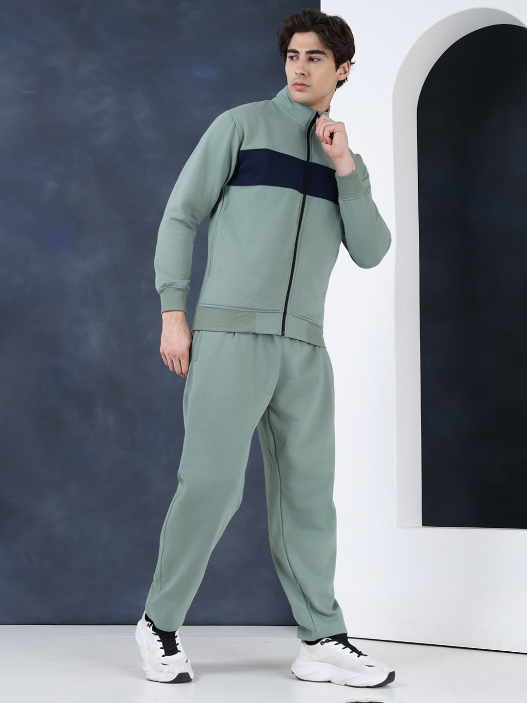 Green Black Heavy Fleece Winter Tracksuit Men