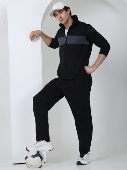 Black Grey Heavy Fleece Winter Tracksuit Men