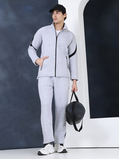 Men Grey Black Full Zipper Winter Tracksuit