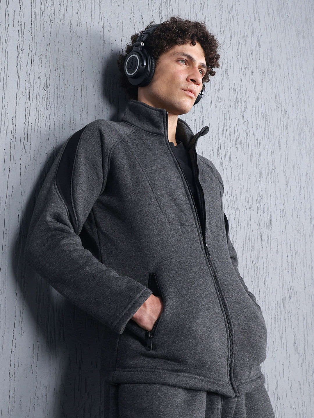 Men Anthra Black Full Zipper Winter Tracksuit