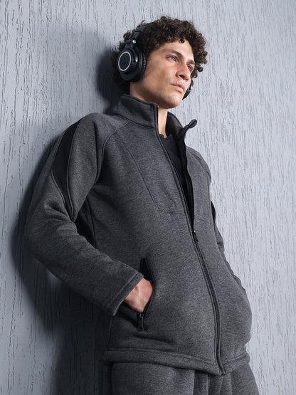Men Anthra Black Full Zipper Winter Tracksuit
