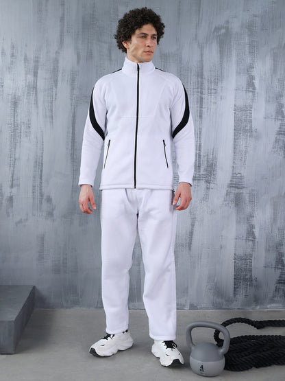 Men White Black Full Zipper Winter Tracksuit