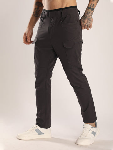 Men's Regular Fit Dark Grey Sports Track Pants with Cargo Pockets