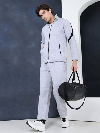 Men Grey Black Full Zipper Winter Tracksuit