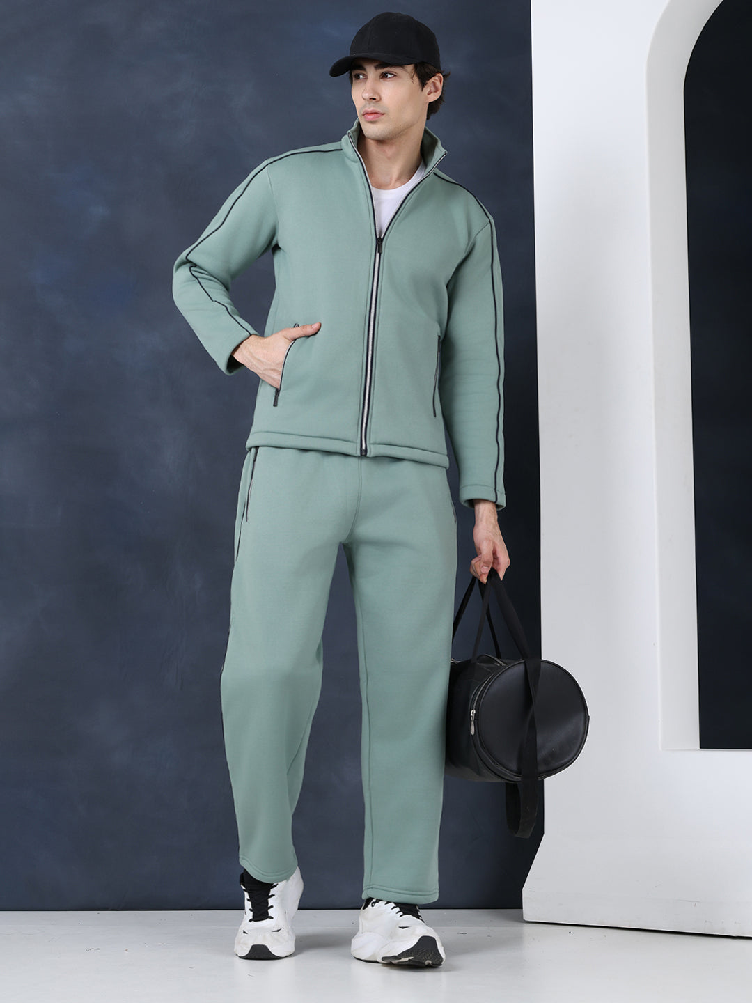 Men's Green Navy Heavy Fleece Winter Tracksuit