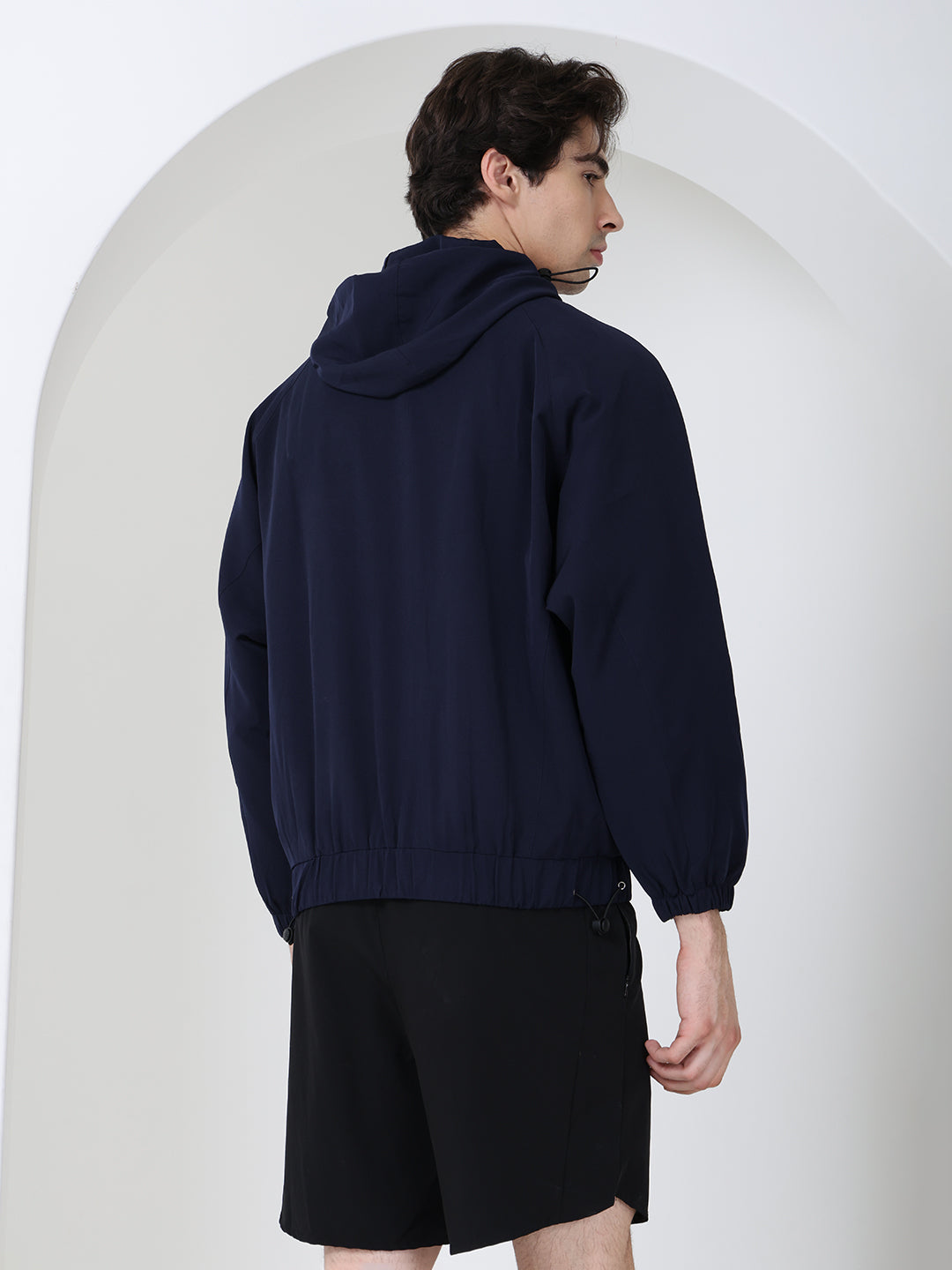 Men Winter Sports Oversized Windcheater Hooded Jacket Navy
