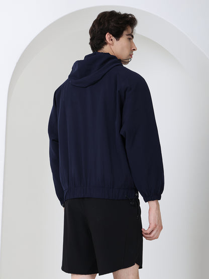 Men Winter Sports Oversized Windcheater Hooded Jacket Navy