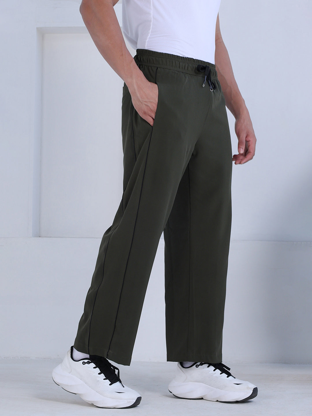 Men’s Sports Track Pants with Side Stripes Olive