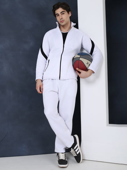 Men White Black Full Zipper Winter Tracksuit