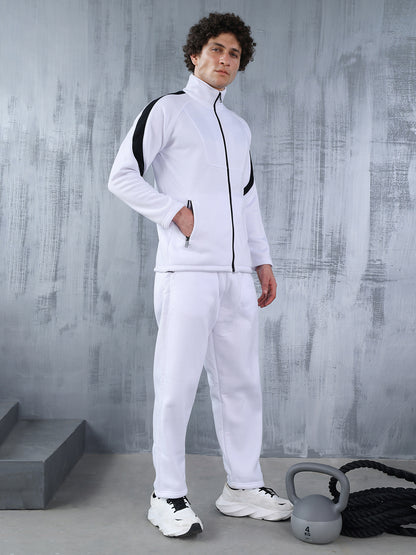 Men White Black Full Zipper Winter Tracksuit