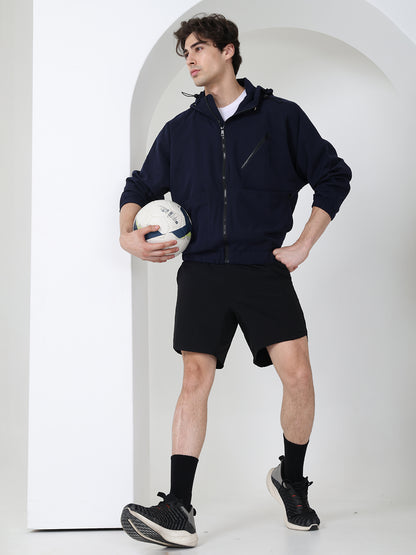 Men Winter Sports Oversized Windcheater Hooded Jacket Navy