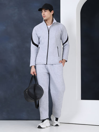 Men Grey Black Full Zipper Winter Tracksuit