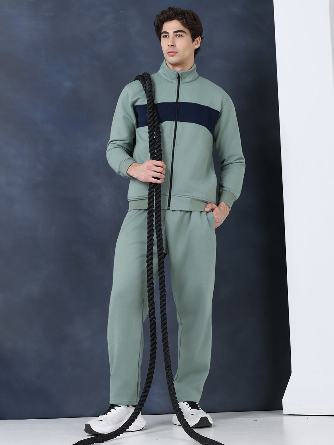 Green Black Heavy Fleece Winter Tracksuit Men