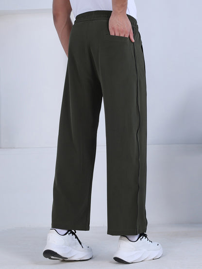 Men’s Sports Track Pants with Side Stripes Olive