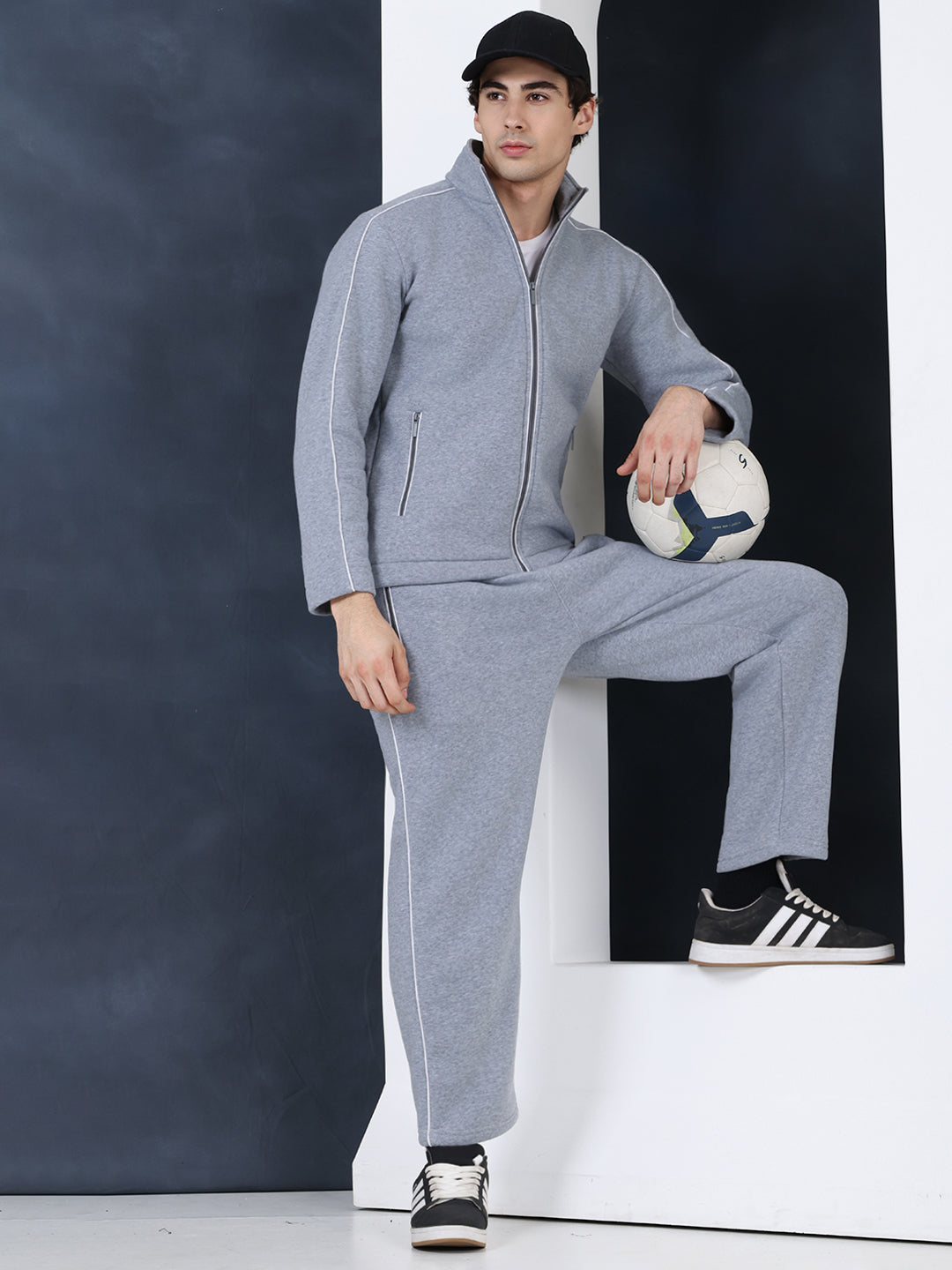 Men's Grey White Heavy Fleece Winter Tracksuit