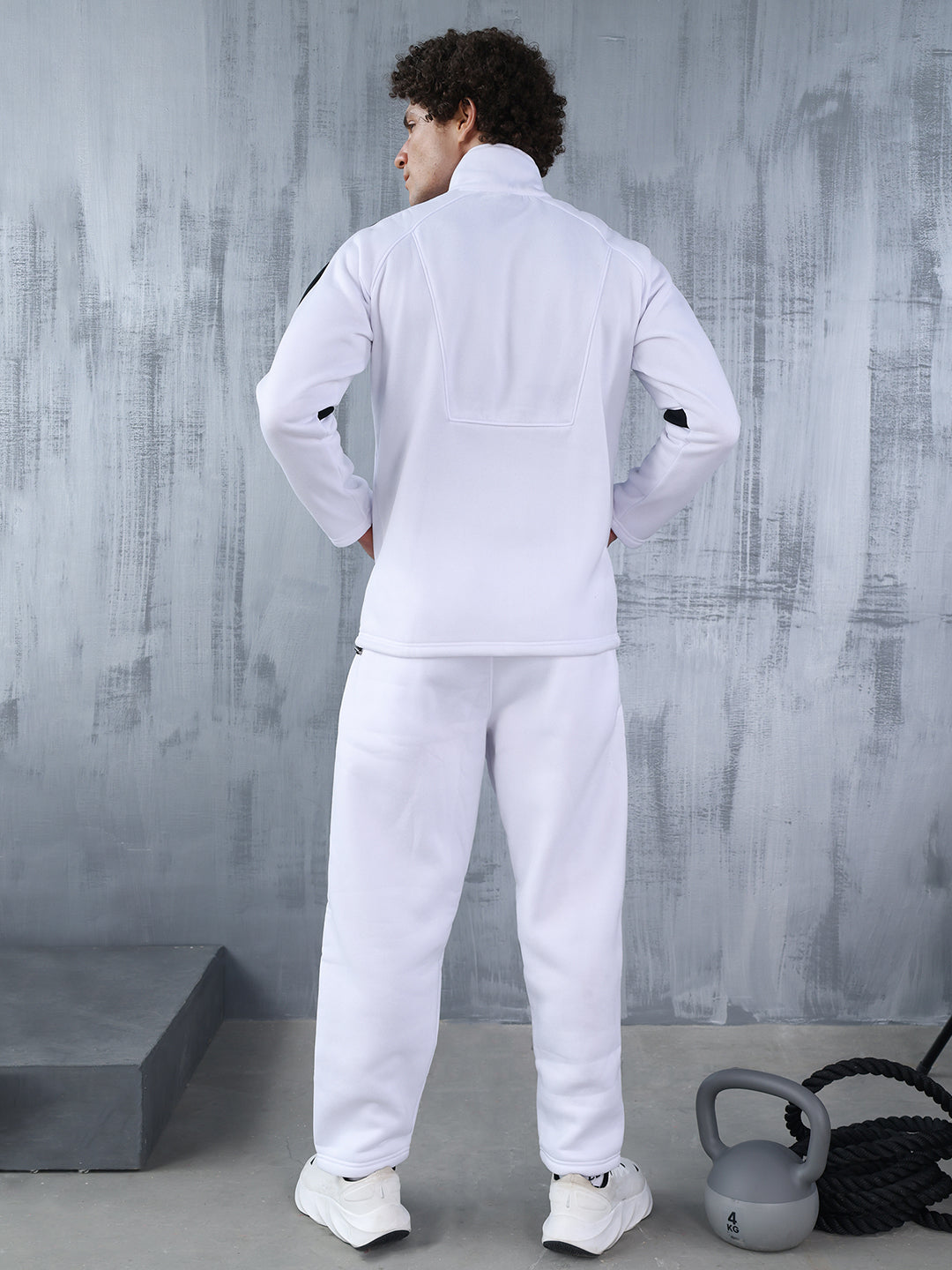 Men White Black Full Zipper Winter Tracksuit
