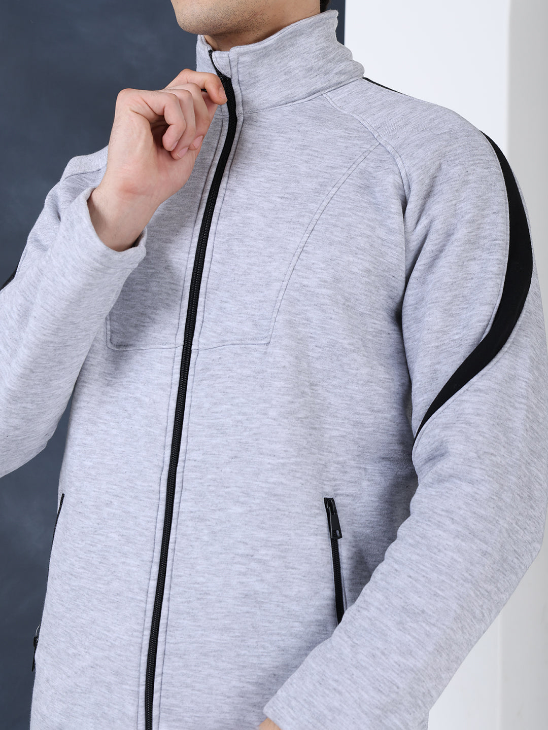 Men Grey Black Full Zipper Winter Tracksuit