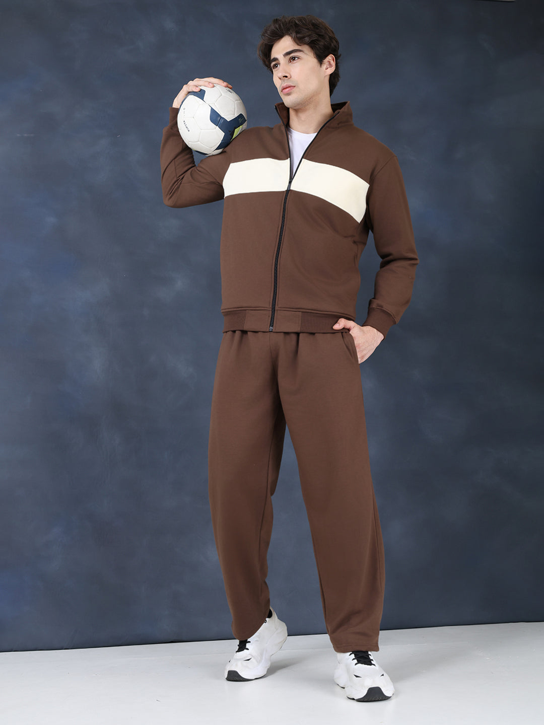 Men Brown White Winter Tracksuit | CHKOKKO