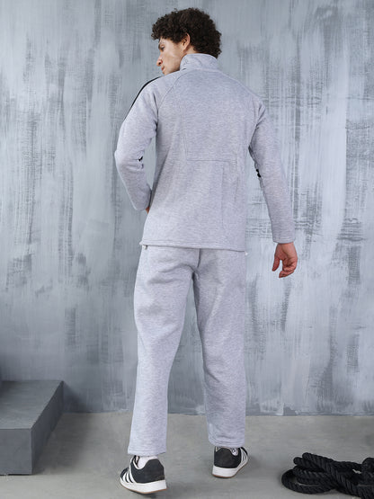 Men Grey Black Full Zipper Winter Tracksuit