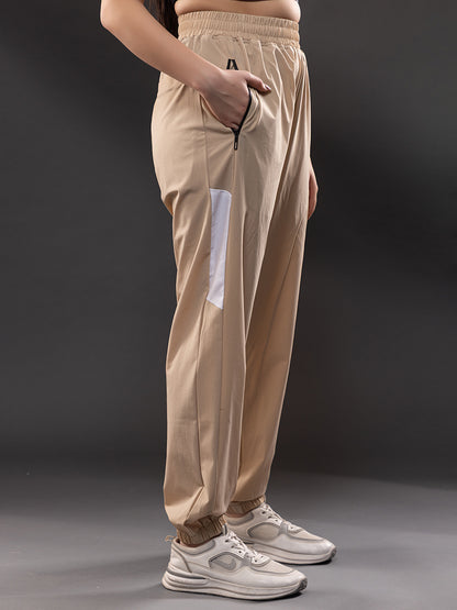 Women Beige White Gym Training Sports Trackpant