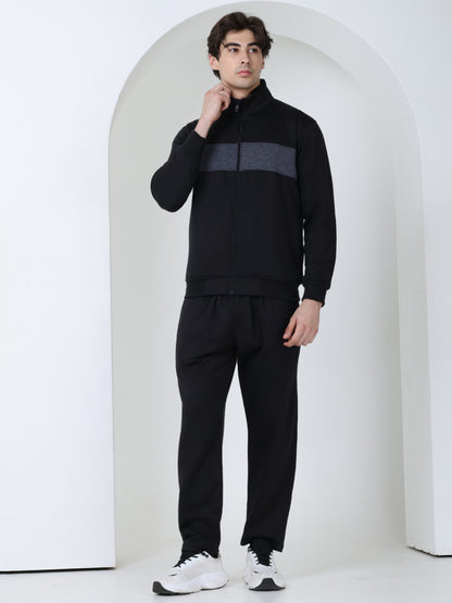 Black Grey Heavy Fleece Winter Tracksuit Men