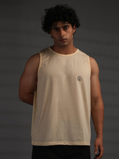 Men's Cream Cotton Sleeveless Gym Tanktop