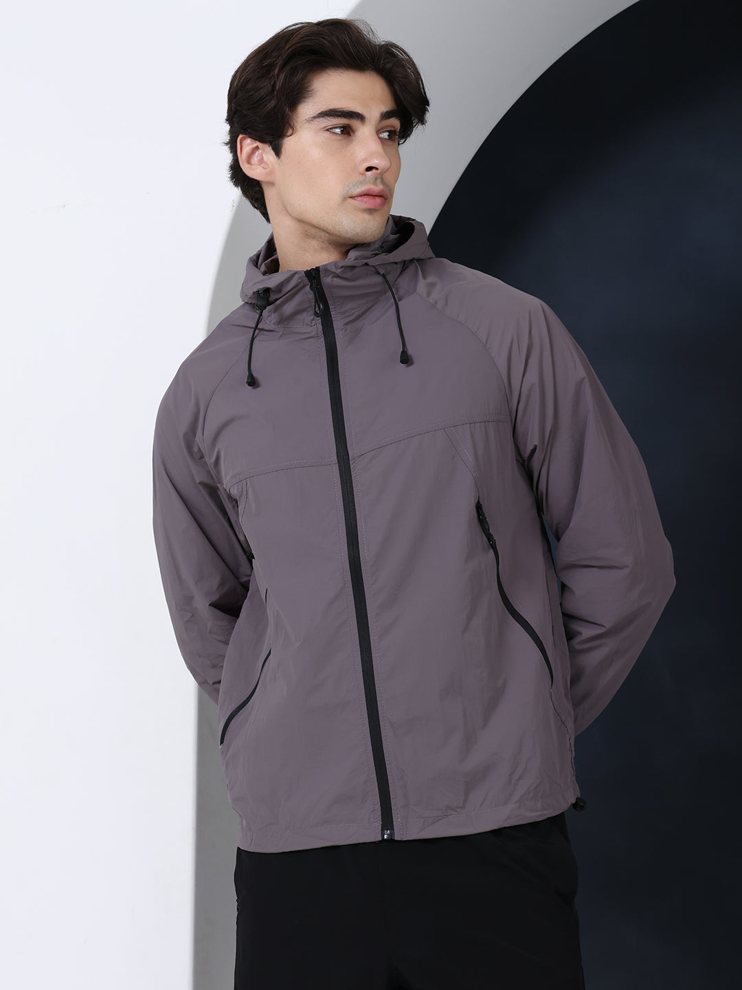 Men’s Grey Lightweight Hooded Windcheater Jacket