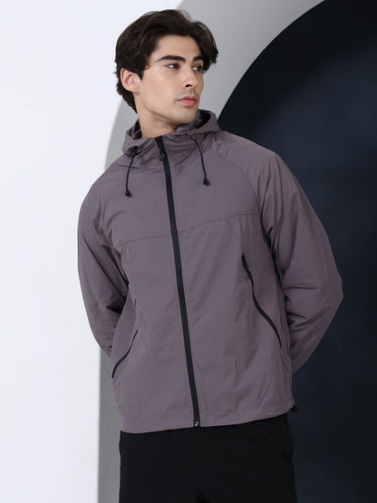 Men’s Grey Lightweight Hooded Windcheater Jacket
