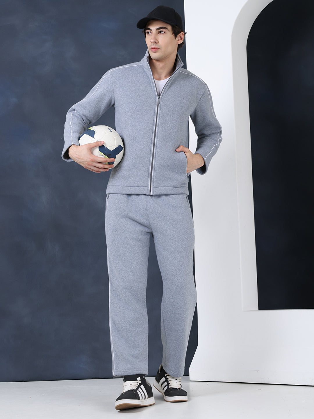 Men's Grey White Heavy Fleece Winter Tracksuit