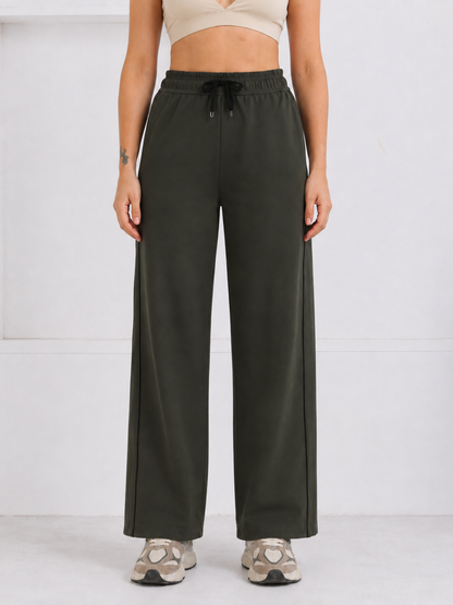 Women's Sports Track Pants with Side Stripes Olive